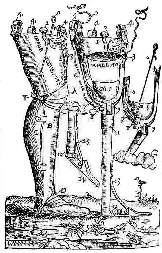 Dibujo antiguo de una pierna de madera